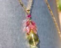 Pink Tourmaline with Lemon Quartz Pendant Necklace in Gold Filled