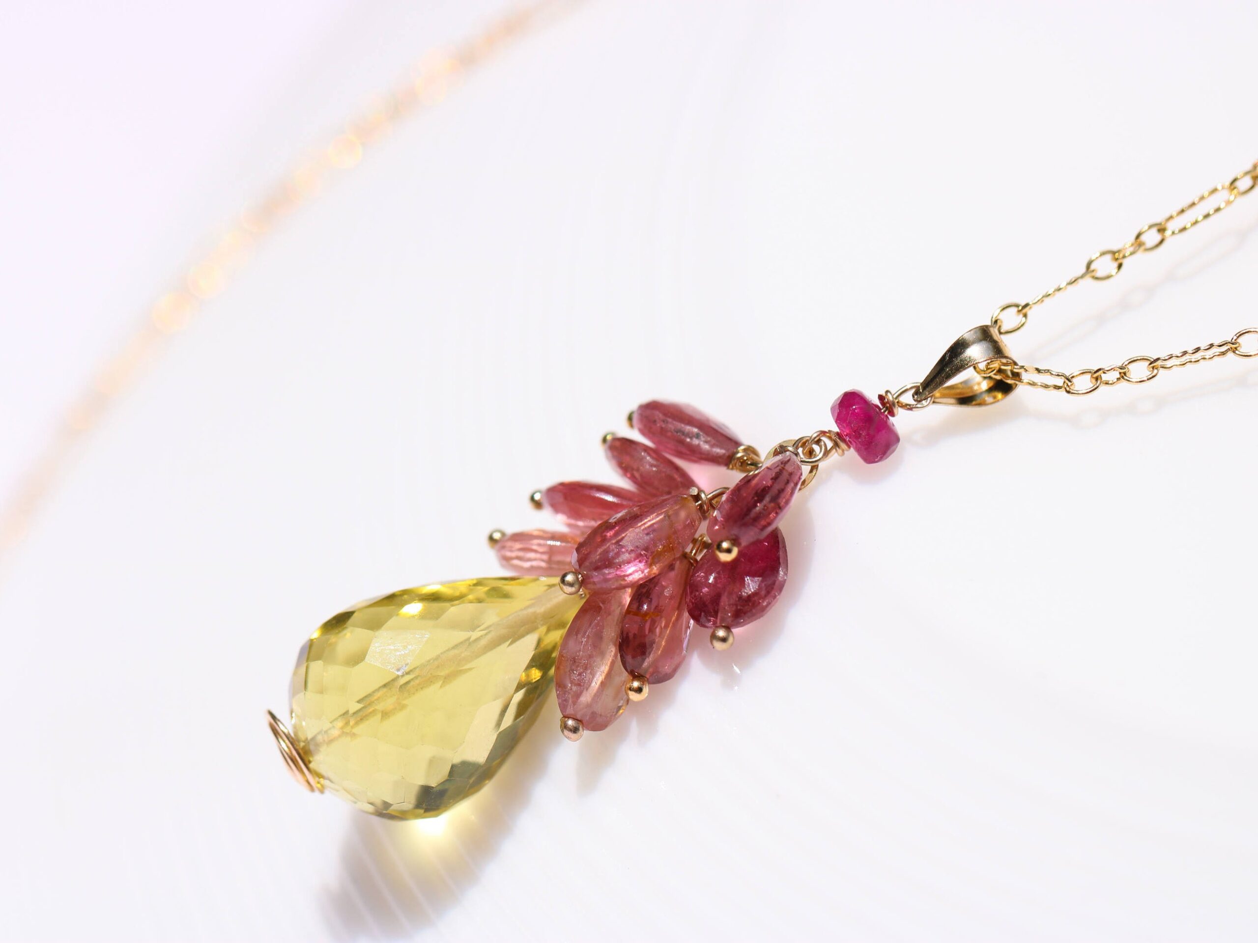 Pink Tourmaline with Lemon Quartz Small Cluster Earrings in Gold Filled