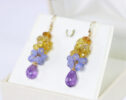 Purple Amethyst and Yellow Citrine Short Cluster Earrings in Gold Filled