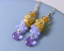 Purple Amethyst and Yellow Citrine Short Cluster Earrings in Gold Filled