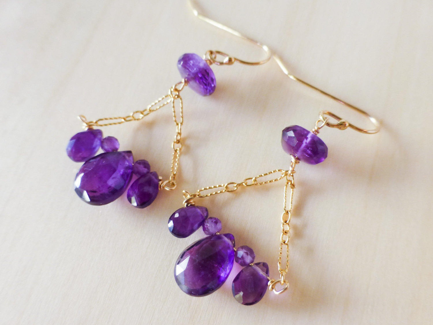 Purple Amethyst Dangle Earrings in Gold Filled