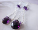 Purple Amethyst Quartz Silver Dangle Earrings