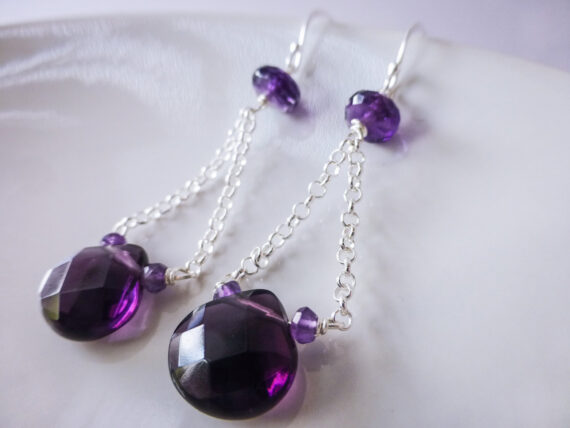 Purple Amethyst Quartz Silver Dangle Earrings
