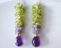Purple Amethyst, Tanzanite and Green Peridot Cluster Earrings