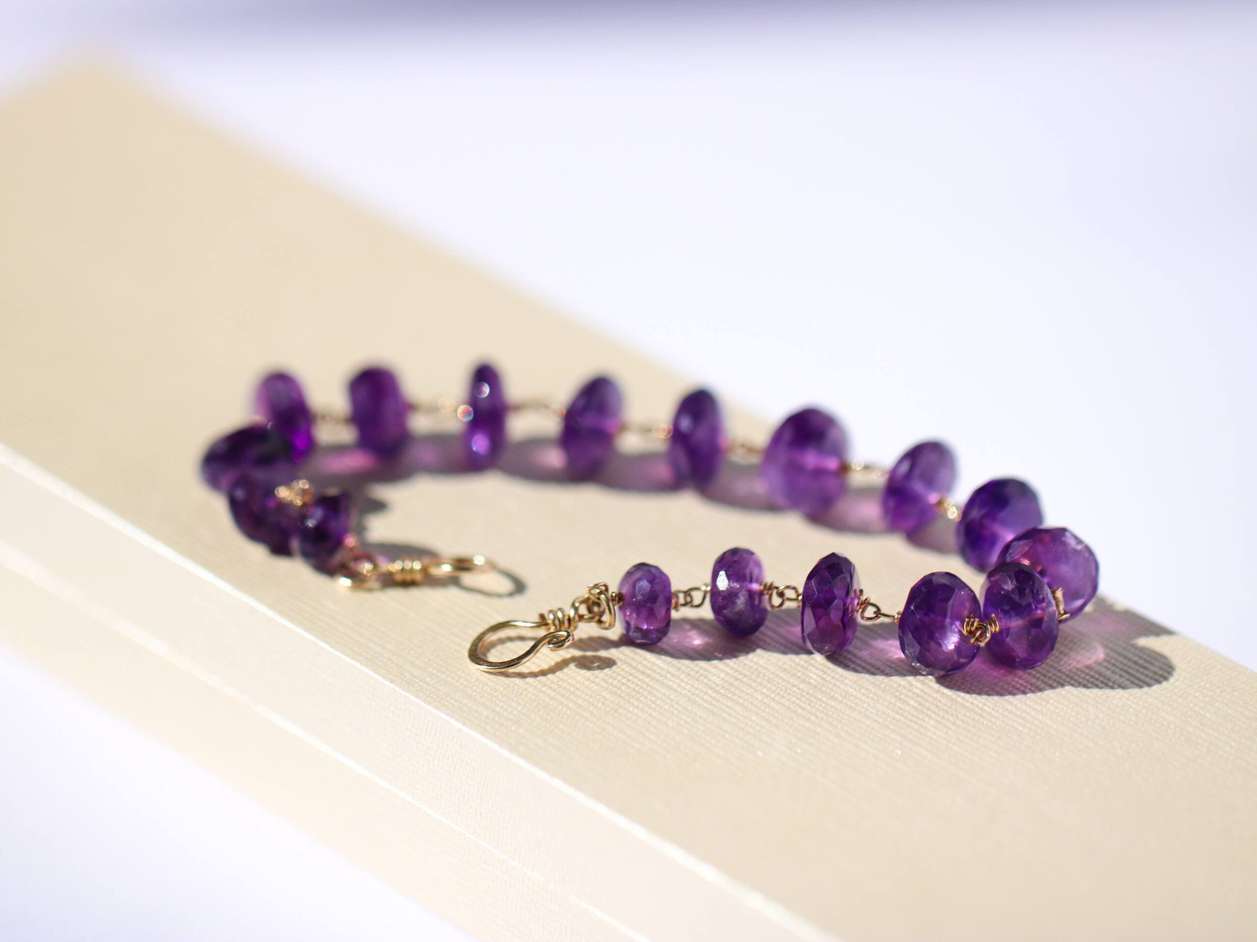 Purple Amethyst Wire Wrapped Bracelet in Gold Filled