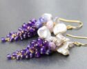 Purple Amethyst with Lilac Pearls Cluster Earrings, One of a Kind