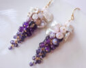 Purple Amethyst with Lilac Pearls Cluster Earrings, One of a Kind