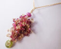 Red Pink Spinel Necklace with Vesuvianite and Pink Sapphire in Gold Filled