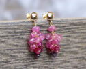 Red Ruby, Garnet, Pink Tourmaline, Pink Sapphires and Pink Topaz Small Cluster Earrings