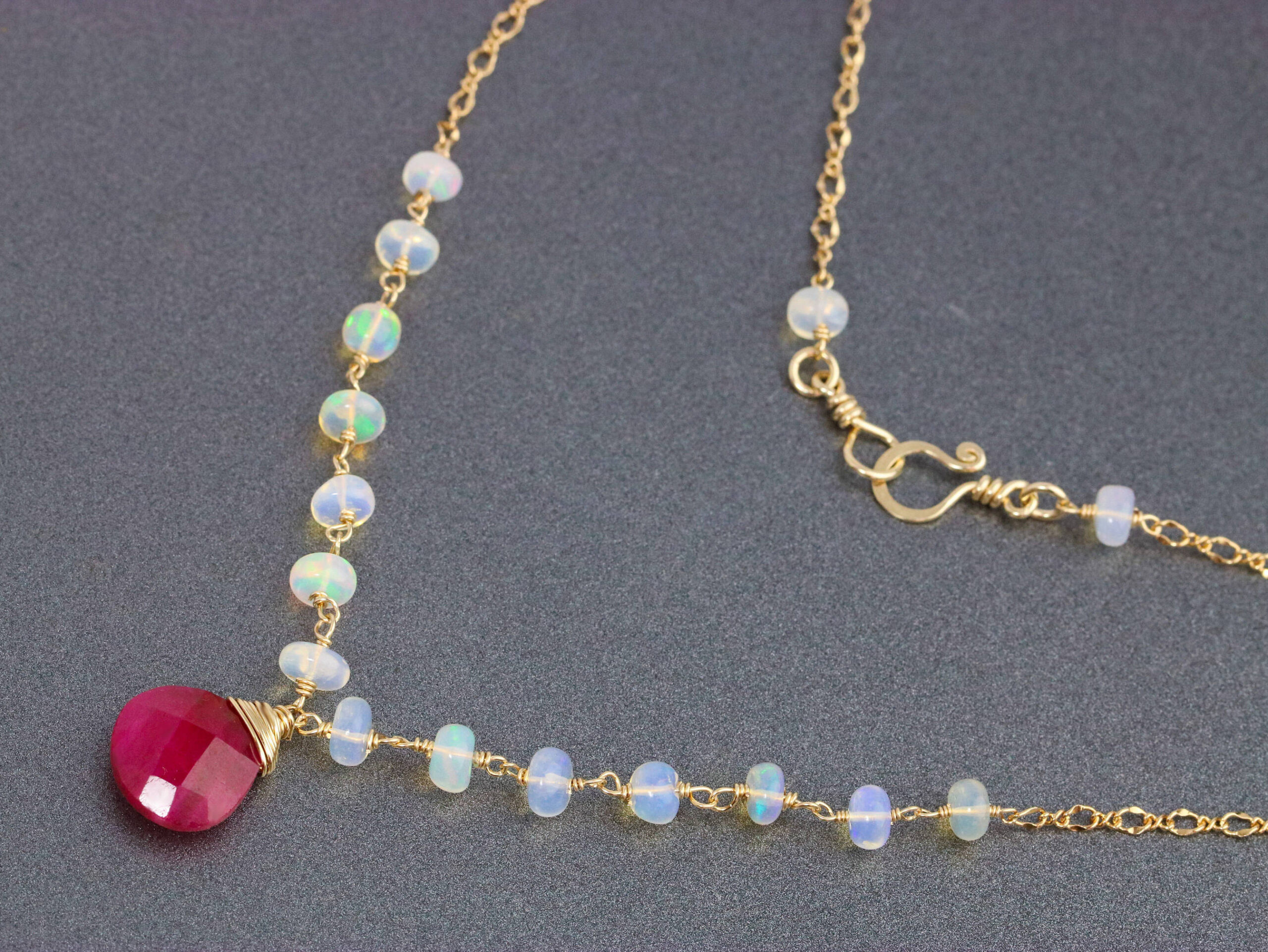 Red Ruby with Ethiopian Opal Gold Filled Necklace