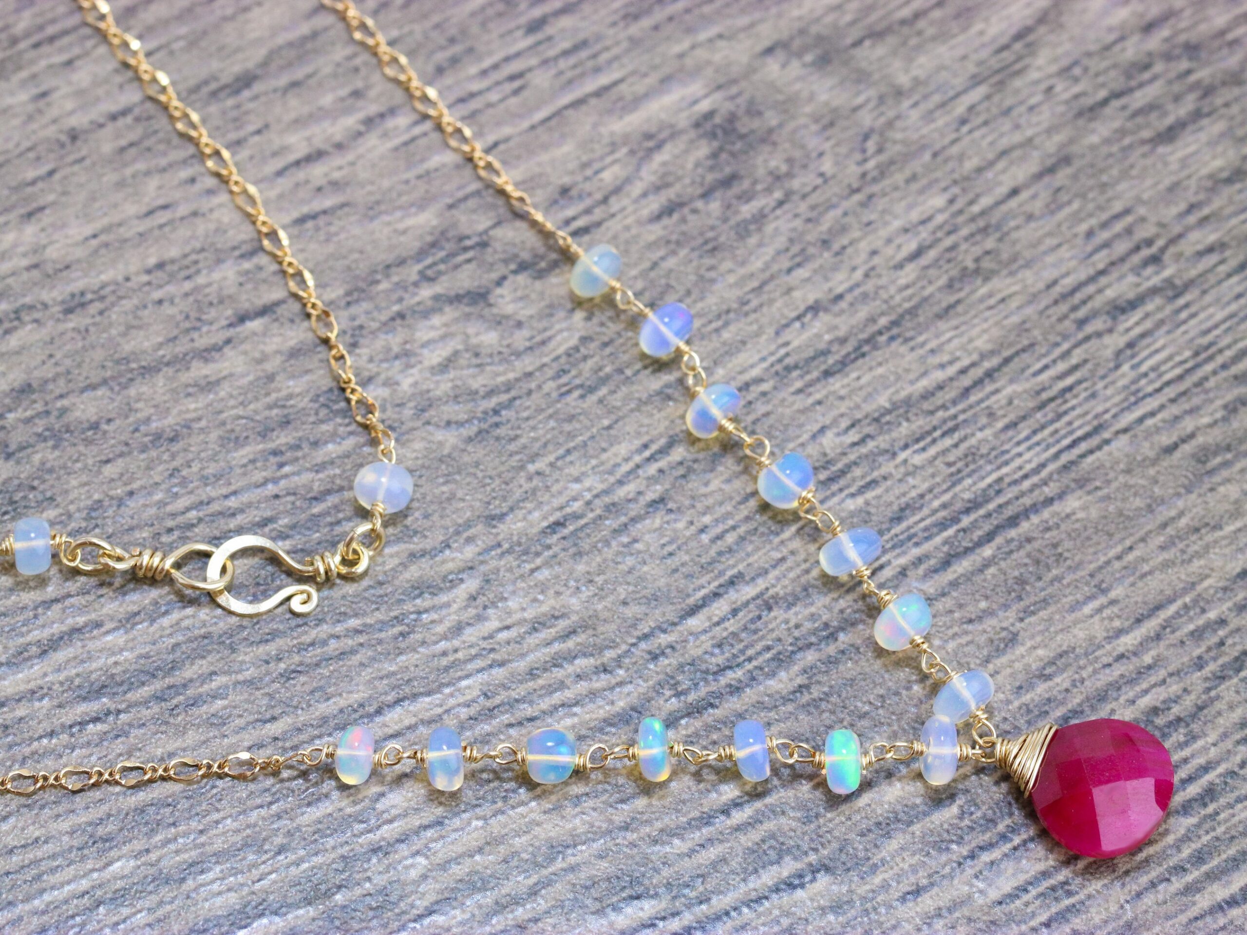 Red Ruby with Ethiopian Opal Gold Filled Necklace