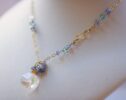 Rock Crystal with Blue Tanzanite and Topaz Gold Filled Statement Necklace