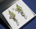 Rose Quartz and Peridot Silver Dangle Earrings