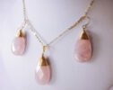 Rose Quartz Earrings and Pendant Jewelry Set in Gold Filled