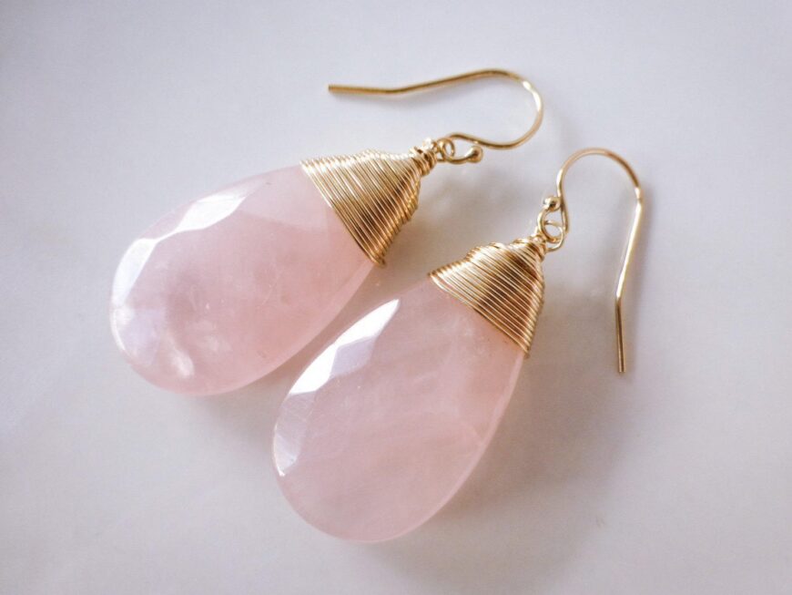 Rose Quartz Earrings and Pendant Jewelry Set in Gold Filled