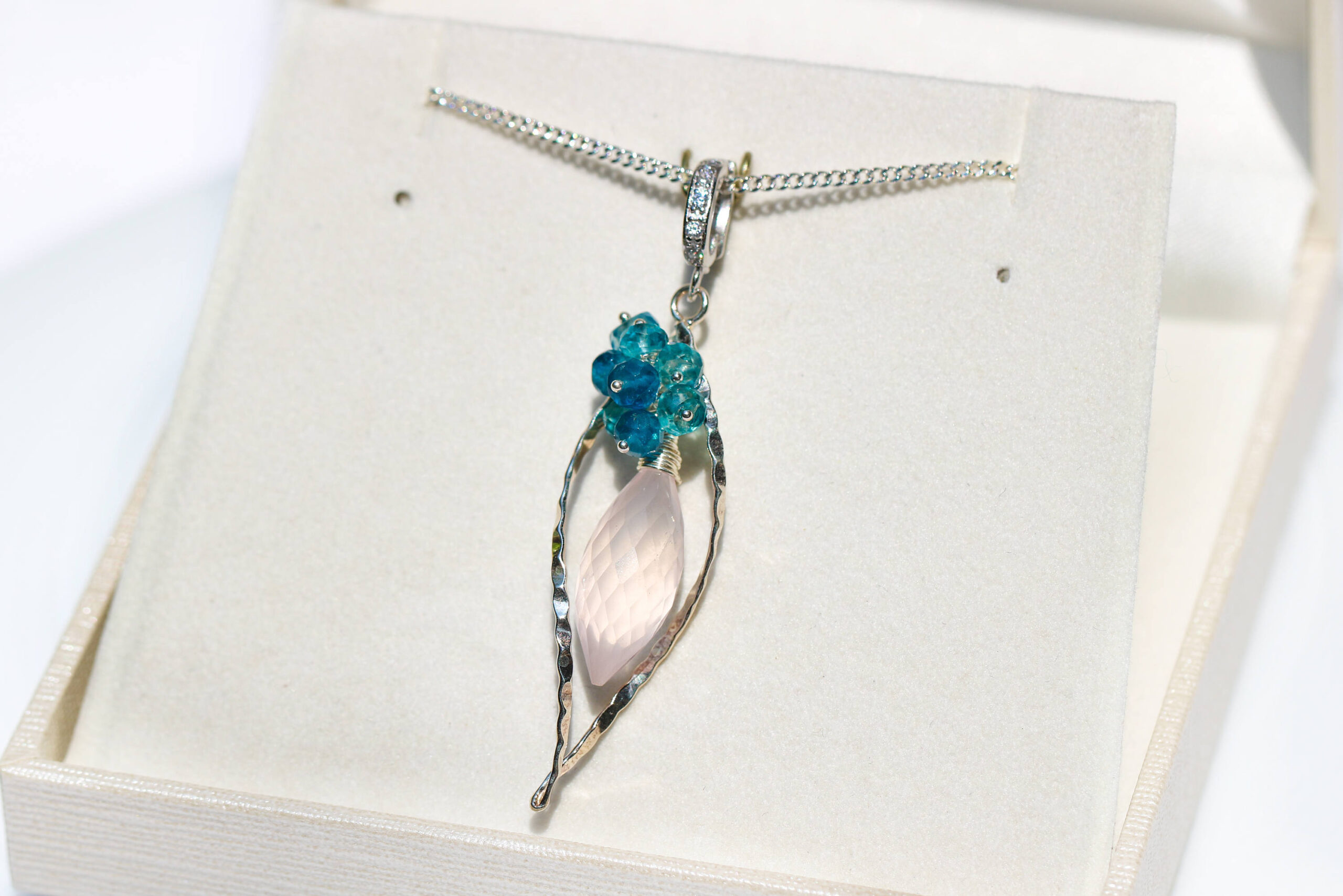 Rose Quartz, Neon Blue Apatite and London Blue Topaz Silver Pendant Necklace