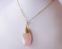 Rose Quartz Wire Wrapped Large Pendant Necklace in Gold Filled