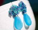 Sky Blue Chalcedony Cluster Earrings with Kyanite, Topaz, Tanzanite and Apatite