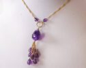 Statement Purple Amethyst Necklace with Gold Filled Tassel Chains