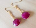 Pink Red Ruby Dangle Earrings in Gold Filled