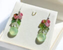 Tourmaline Cluster Earrings, Pink and Green Tourmaline Silver Earrings
