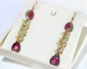 Watermelon Tourmaline and Ethiopian Opal Long Cluster Earrings, Luxury Statement Earrings, One of a Kind
