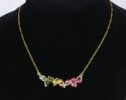 Watermelon Tourmaline Bar Necklace Wire Wrapped in Gold Filled
