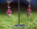 Watermelon Tourmaline Cluster Earrings with Prehnites in Gold Filled