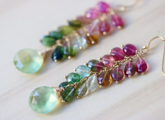 Watermelon Tourmaline Earrings in Gold Filled with Prehnites