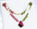 Watermelon Tourmaline Slice Necklace with Pink and Green Tourmaline, Statement Necklace One of a Kind
