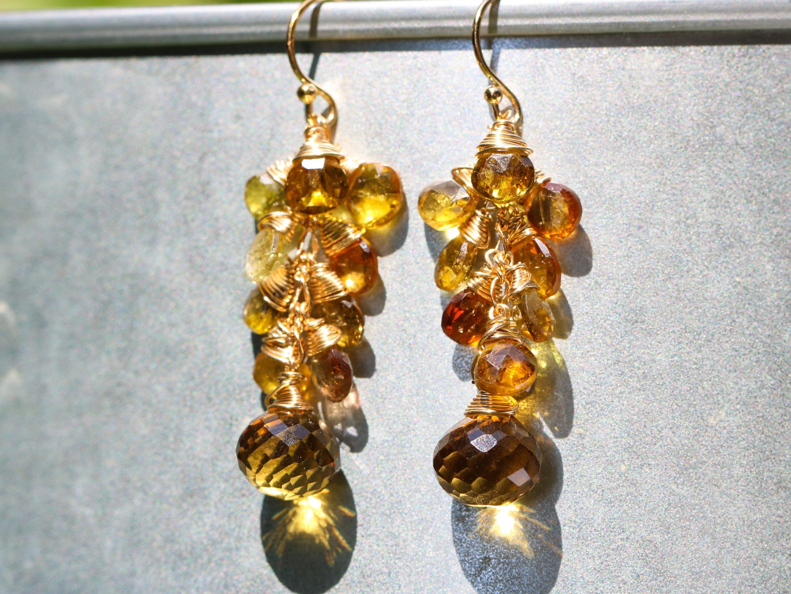 Yellow and Green Tourmaline Gold Filled Dangle Earrings
