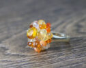 Yellow Citrine and Mexican Fire Opal Sterling Silver Adjustable Ring