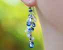 Blue Kyanite and Rainbow Moonstone Dangle Earrings in Silver