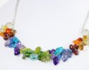 Multi Gemstone Rainbow Wire Wrapped Collar Necklace in Silver
