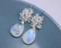 Rainbow Moonstone Cluster Earrings in Silver