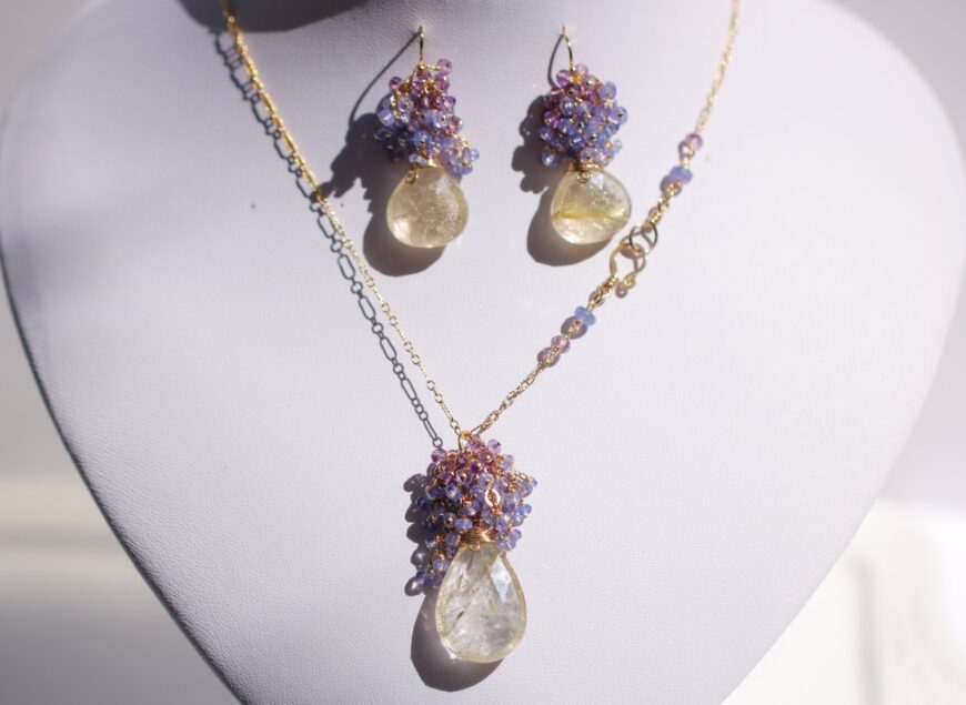 Tanzanite and Amethyst with Golden Rutilated Quartz Jewelry Set