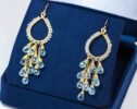 Aquamarine Chandelier Earrings, Wire Wrapped Gemstone Earrings