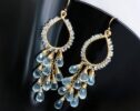 Aquamarine Chandelier Earrings, Wire Wrapped Gemstone Earrings