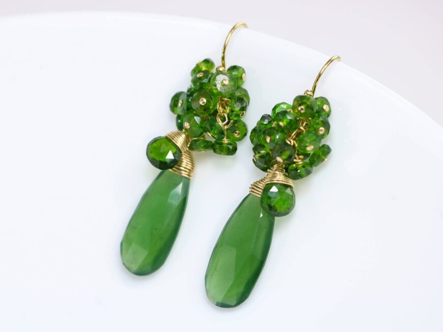 Emerald Green Serpentine with Green Chrome Diopside Short Cluster Earrings