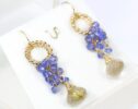 Genuine Tanznaite and Golden Rutilated Quartz Short Cluster Earrings in Gold Filled, Luxury Statement Earrings