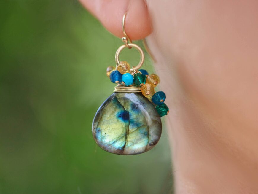 Labradorite Cluster Earrings with a Gemstone Cascade in Gold Filled