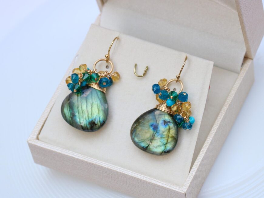 Labradorite Cluster Earrings with a Gemstone Cascade in Gold Filled
