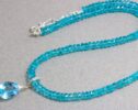 Large Swiss Blue Topaz and Aqua Blue Apatite Statement Necklace in Silver