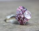 Rose Quartz and Pink Purple Spinel Multi Gemstone Semi Precious Sterling Silver Ring, Adjustable Ring
