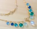 Aqua Blue Gemstone Necklace in Gold Filled with Rainbow Moonstone, Apatite and Chalcedony