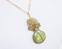 Golden Yellow Labradorite Pendant with Cluster of Champagne and Beige Natural Zircon Gemstones