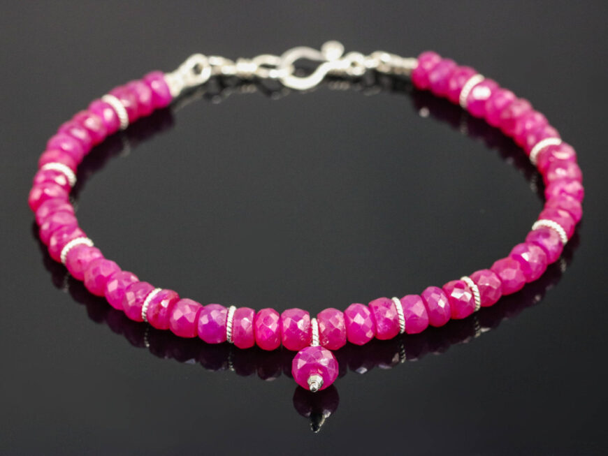 Genuine Pink Ruby Bracelet, Fuchsia Pink Gemstone Bracelet
