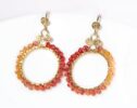 Orange and Red Songea Sapphires Wire Wrapped Hoop Earrings in Gold Filled, Artisan Earrings