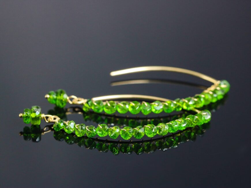 Emerald Green Chrome Diopside Threader Open Hoops Earrings in Gold Filled