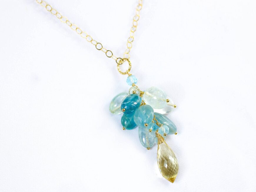 Santa Maria Blue Aquamarine Earrings and Necklace with Scapolite, Elegant Statement Gemstone Set